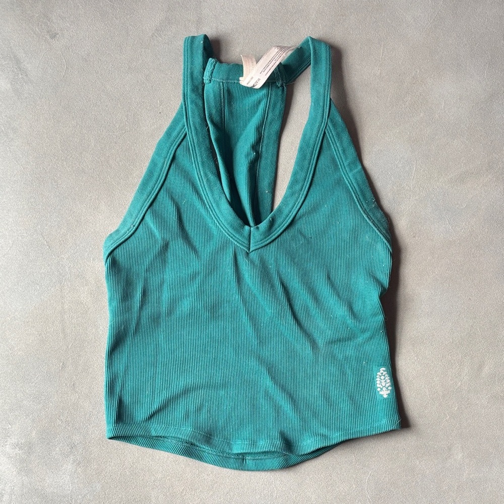 Free People FP Movement All Clear V Neck Cami Tank Top Teal Blue